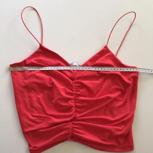 GAZE womens L spaghetti strap ruched red top NEW stretchy fabric - Picture 8 of 15